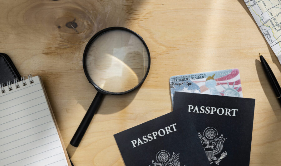 flat-lay-green-cards-passports